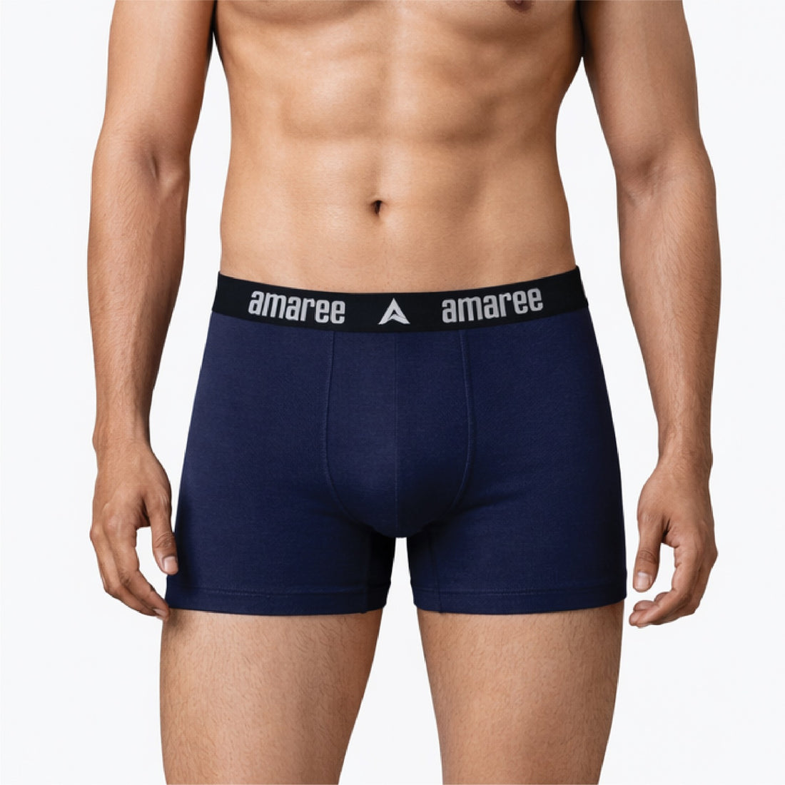 Amaree Navy blue boxer briefs featuring a black waistband For Mens micro modal trunks