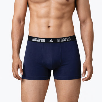Amaree Navy blue boxer briefs featuring a black waistband For Mens micro modal trunks