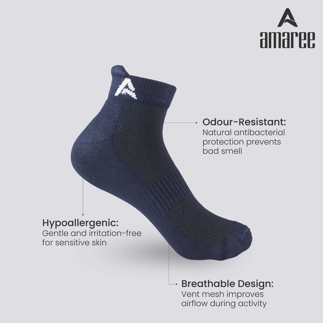 Performance Bamboo Socks Ankle Length – Sonic Blue - Dark Blue - White Pack of 3