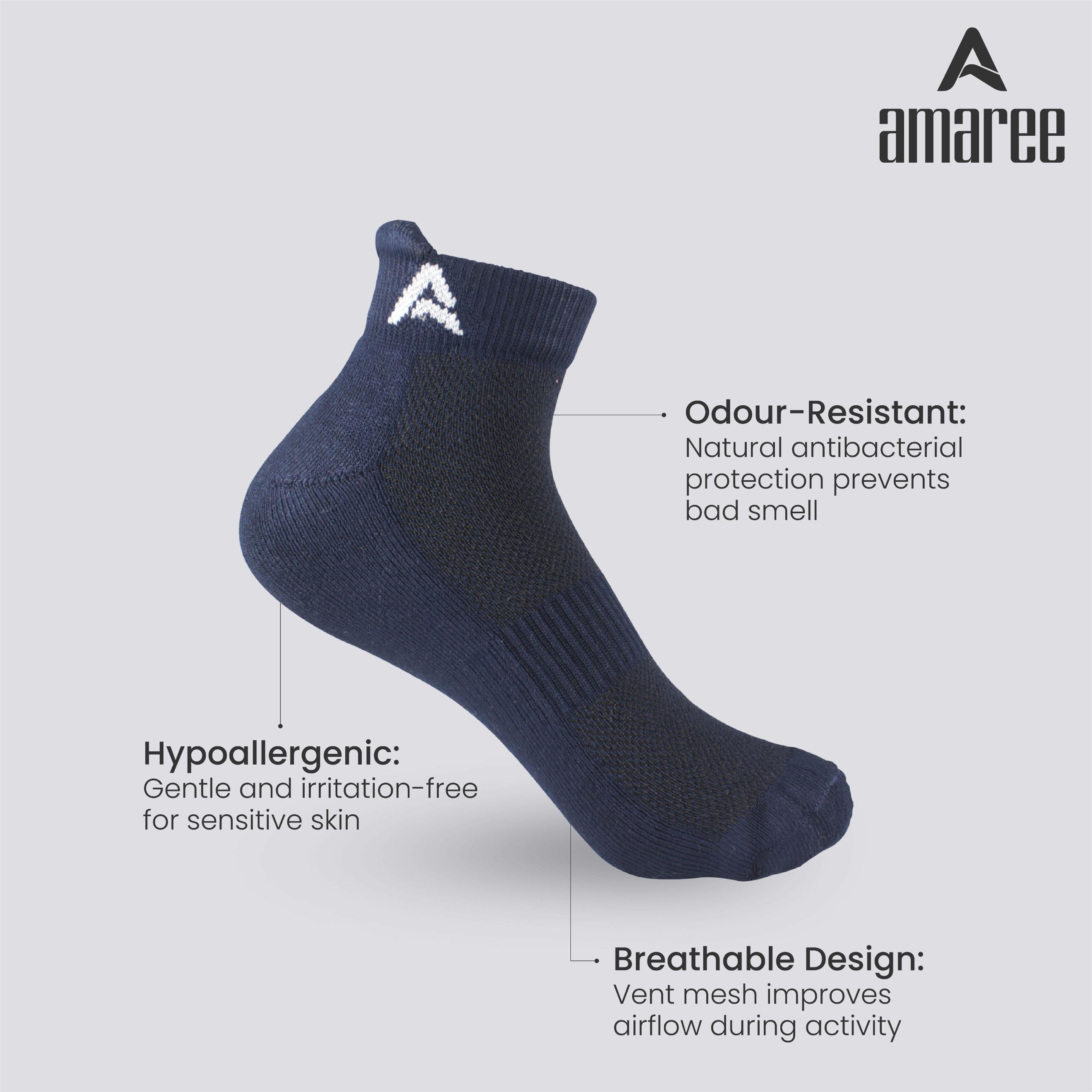 Performance Bamboo Socks Ankle Length – Sonic Blue - Dark Blue - White Pack of 3