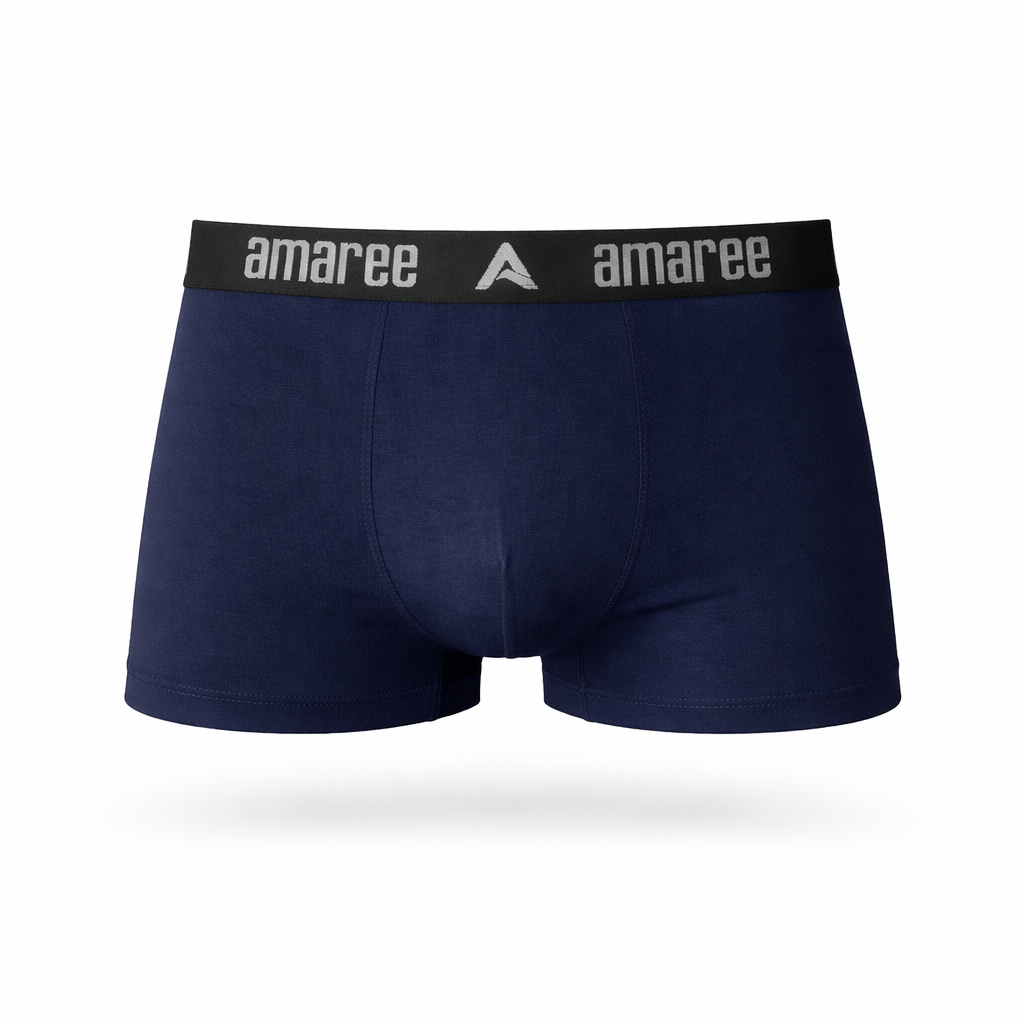 Amaree Navy blue boxer briefs featuring a black waistband For Mens micro modal trunks