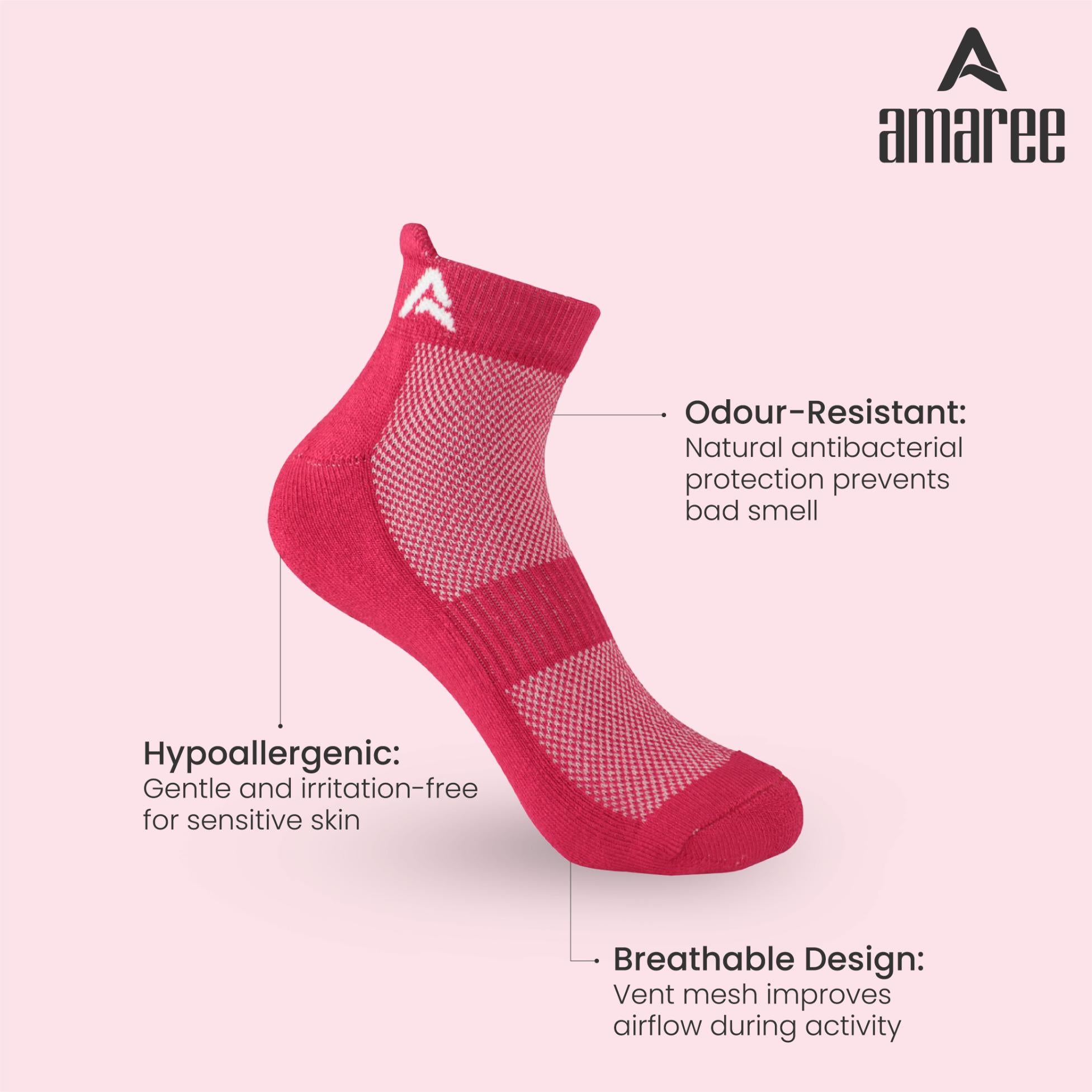 Performance Bamboo Socks Ankle Length – Black - Red - Grey Pack of 3