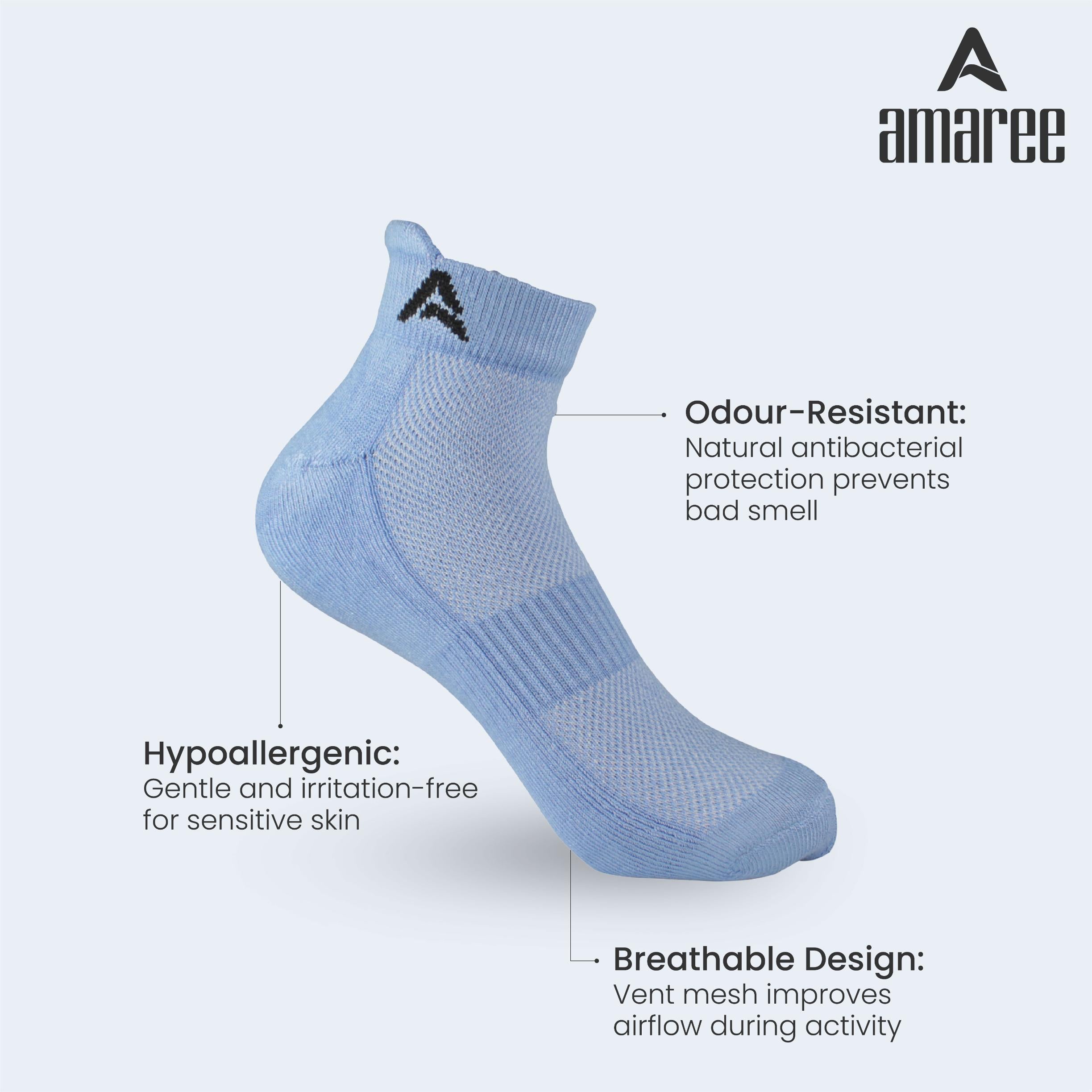 Performance Bamboo Socks Ankle Length – Navy - Sky Blue - Grey Pack of 3