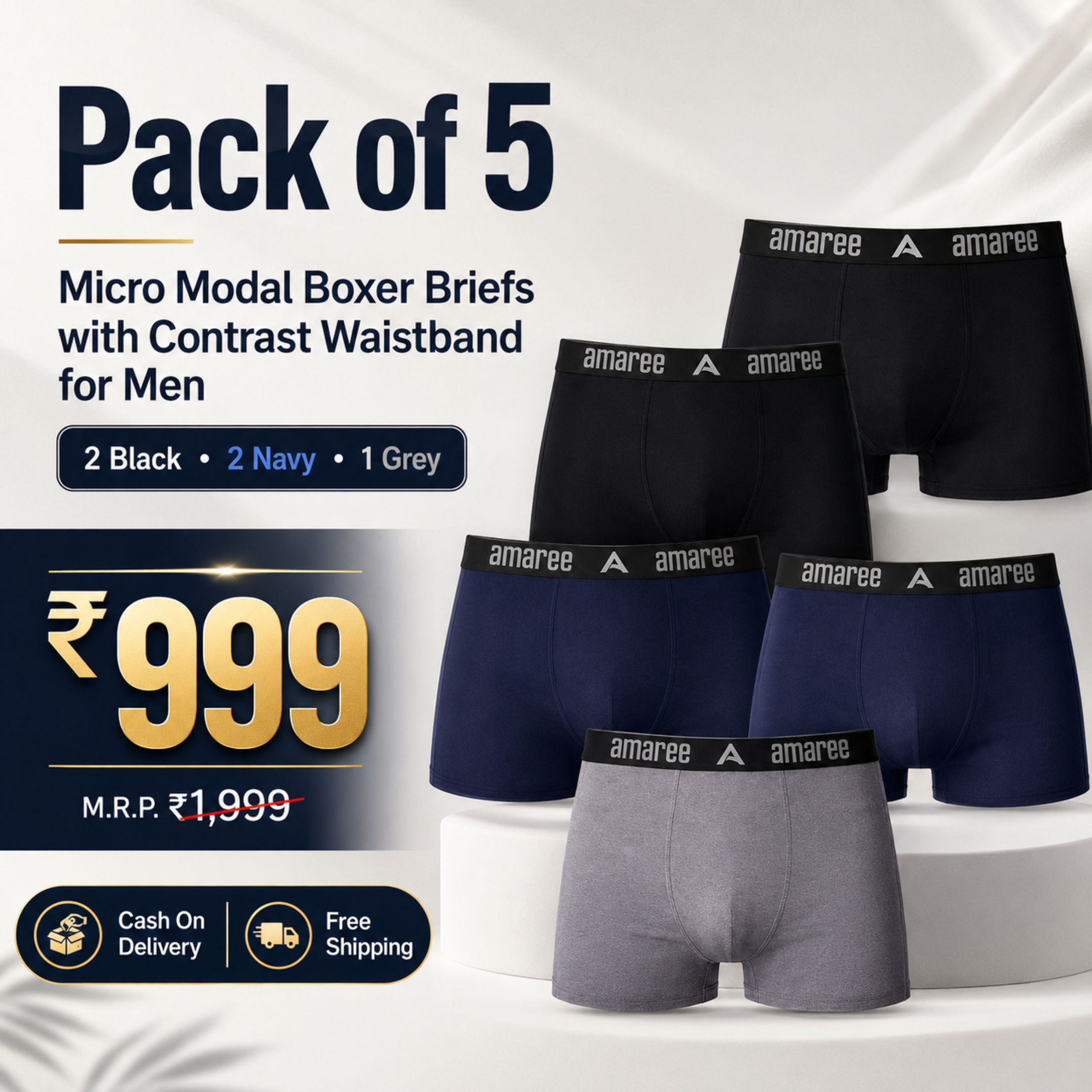 Pack of 5 Micro Modal Boxer Briefs for Men