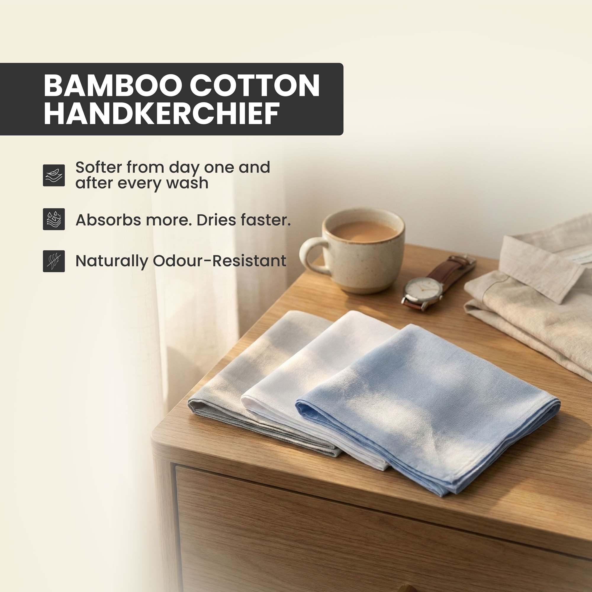 Bamboo Cotton Handkerchief Pack of 3