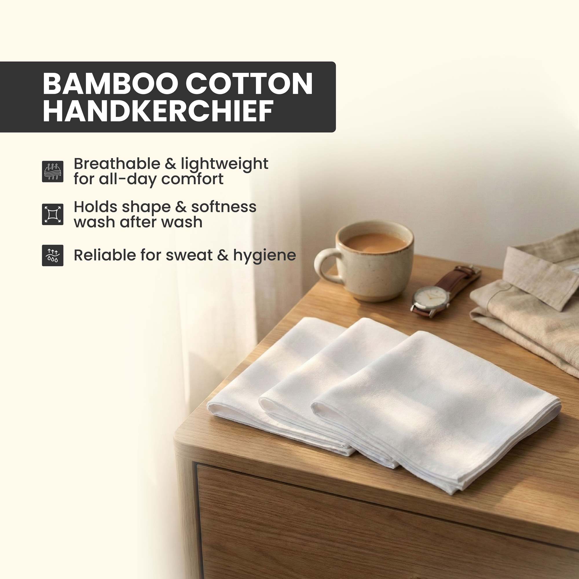 Bamboo Cotton Handkerchief Pack of 3