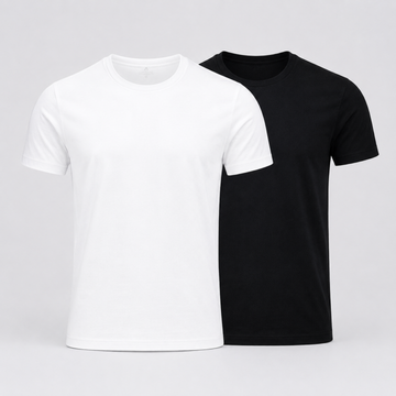 Pack Of 2 White And Black Classic Solid Cotton Crew Neck T-Shirt with Soft Breathable Fabric for Everyday Comfort for Men (Copy)