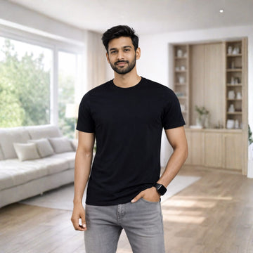 AMAREE Classic Round Neck Half Sleeve Organic Cotton T-Shirt for Men | Soft, Breathable, Comfortable, Stylish Casual Tee | Regular Fit, Durable Fabric, Minimalist Design