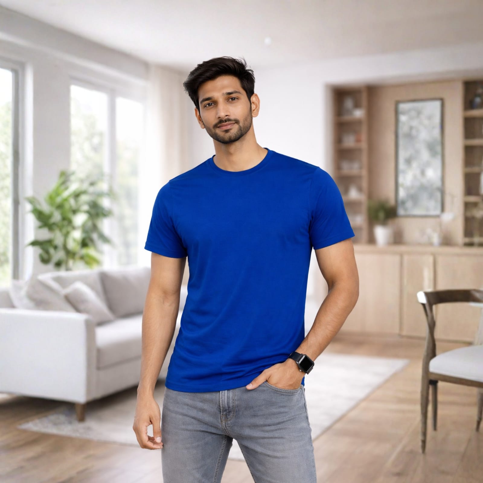 AMAREE Classic Round Neck Half Sleeve Organic Cotton T-Shirt for Men | Soft, Breathable, Comfortable, Stylish Casual Tee | Regular Fit, Durable Fabric, Minimalist Design