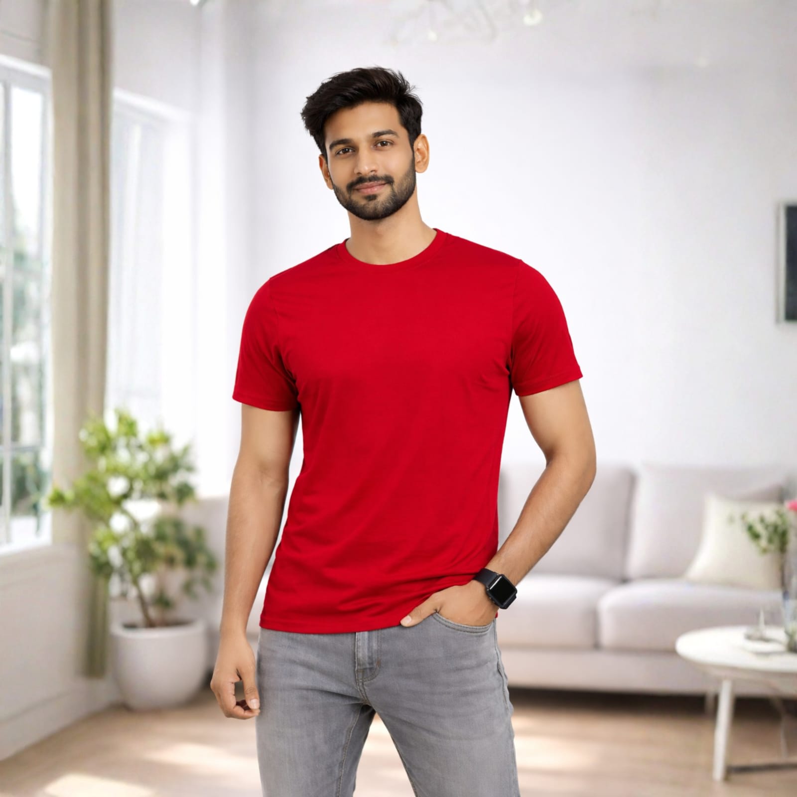 AMAREE Classic Round Neck Half Sleeve Organic Cotton T-Shirt for Men | Soft, Breathable, Comfortable, Stylish Casual Tee | Regular Fit, Durable Fabric, Minimalist Design