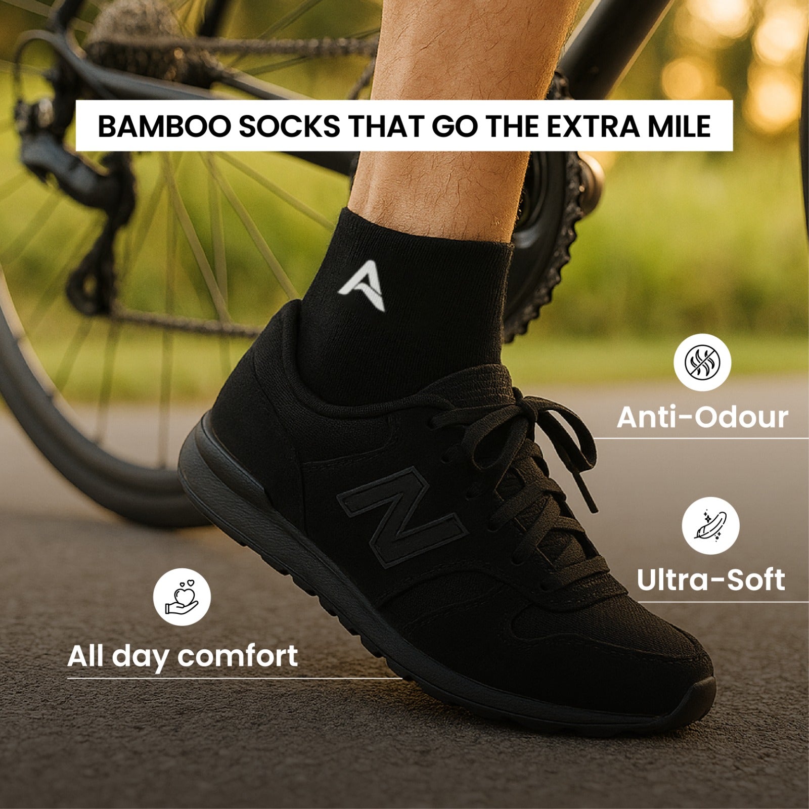 Performance Bamboo Socks Ankle Length - Black Pack of 3