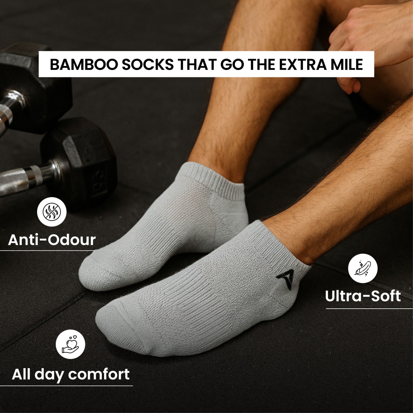 Performance Bamboo Socks Ankle Length - Navy Off White Grey