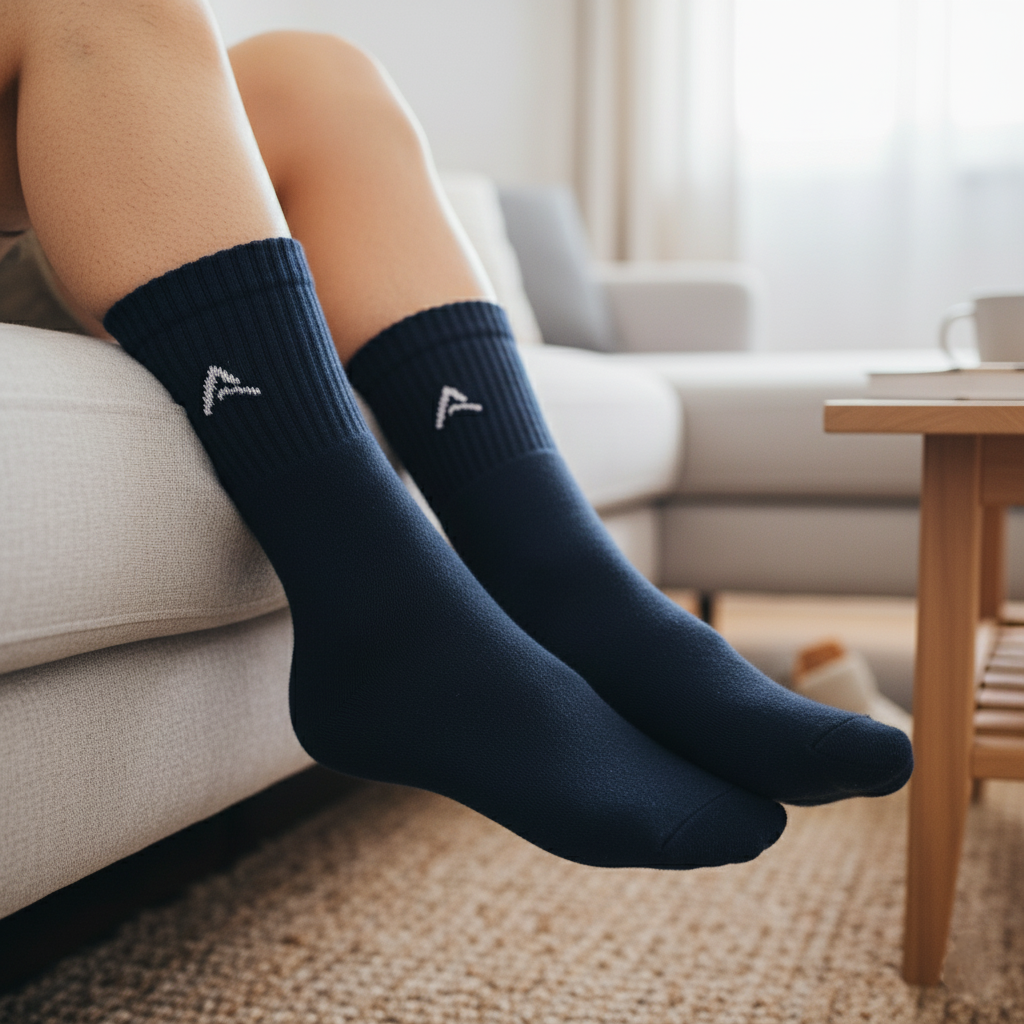 Organic Cotton Ankle Full Terry - Navy Grey White