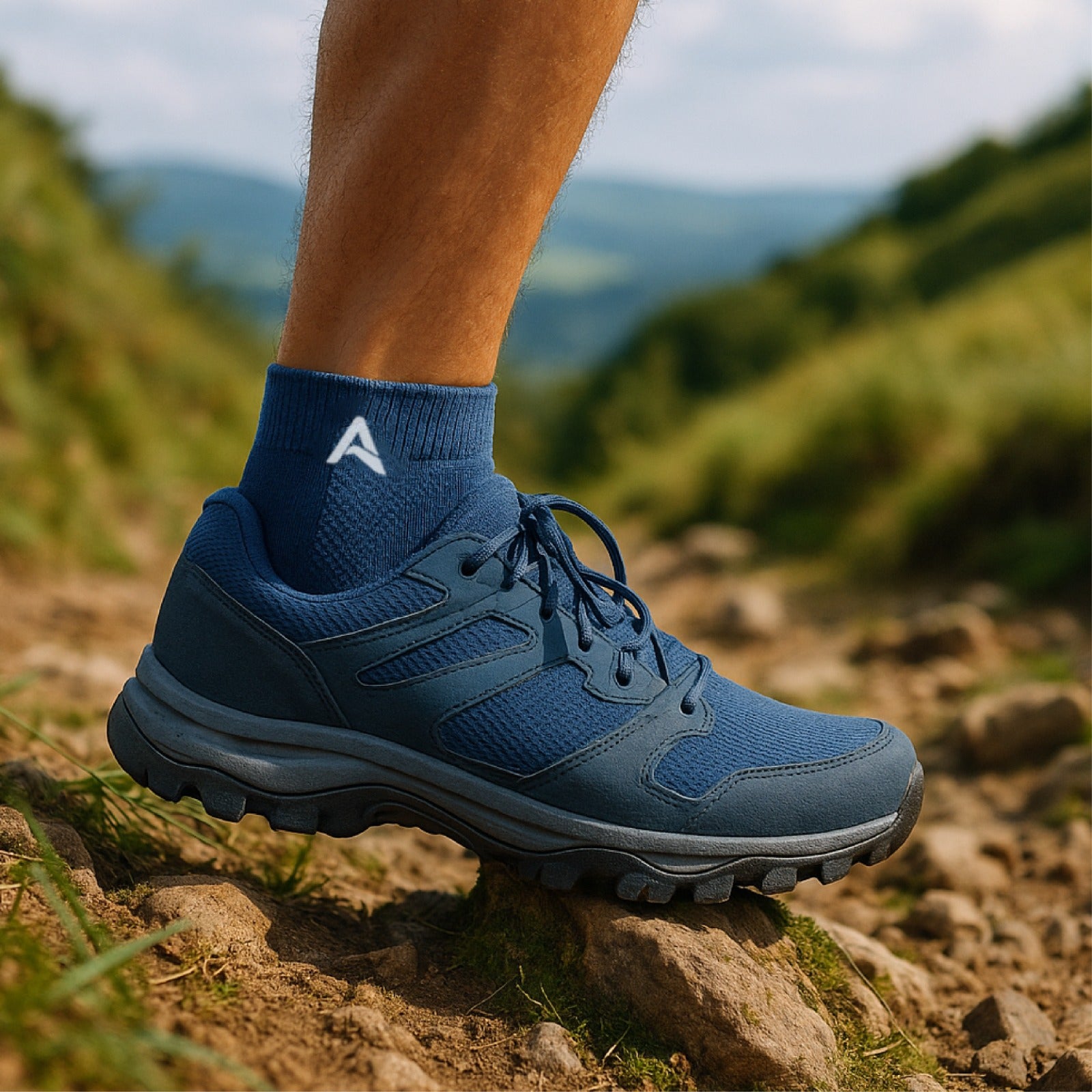Performance Bamboo Socks Ankle Length - Navy Tomato Grey