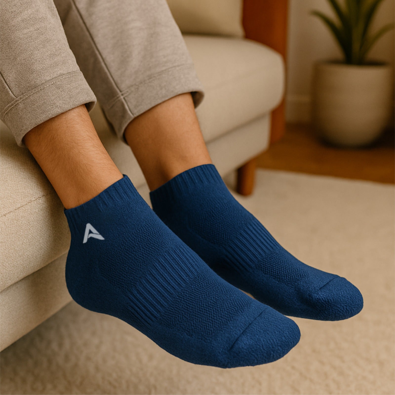 Performance Bamboo Socks Ankle Length - Navy Off-White Charcoal