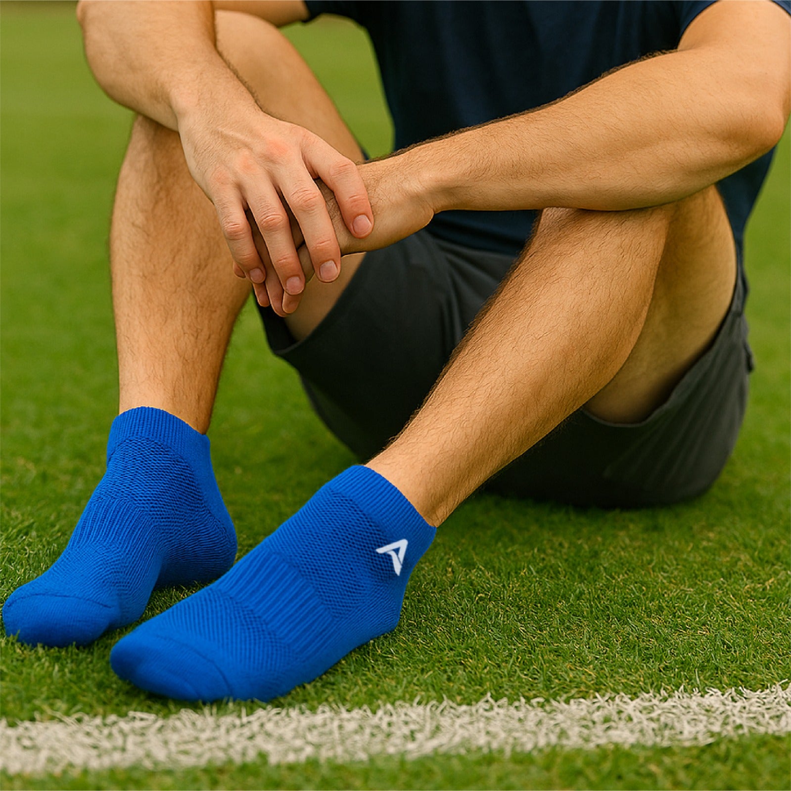 Performance Bamboo Socks Ankle Length - Black Sonic-Blue White