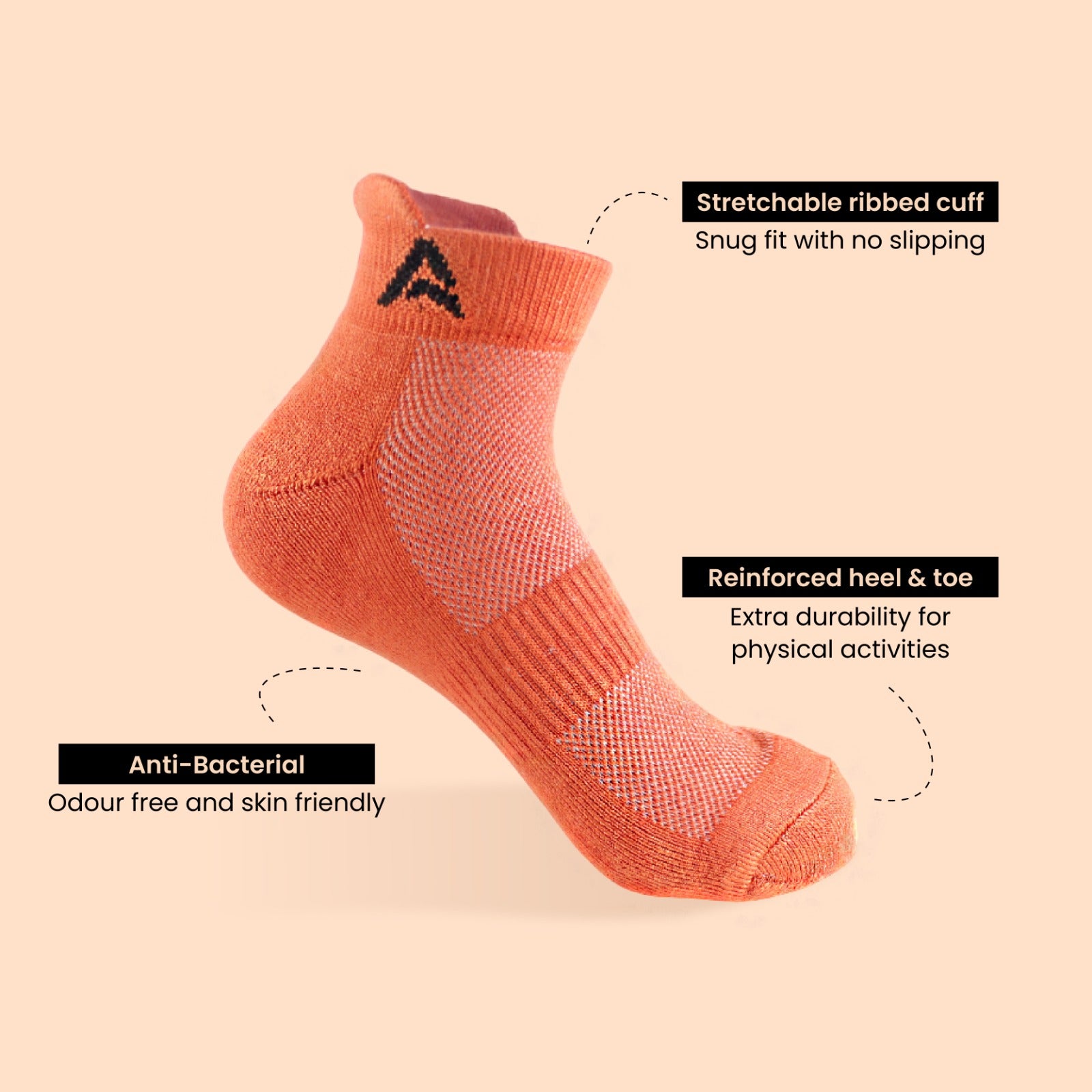 Performance Bamboo Socks Ankle Length - Navy Tomato Grey